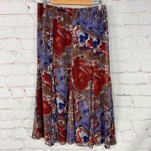 Vintage skirt midi Skirt size medium Red Blue Boho Flowy burgundy western